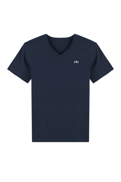 t_shirt_homme_col_v_coton_bio_broderie_sapins_navy