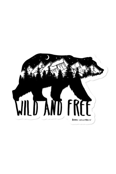 autocollant_bear_wild_and_free_noir_et_blanc